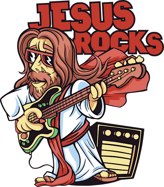 Funny Jesus Rocks with Bass Guitar Kids T-Shirt by SLAG_Creative