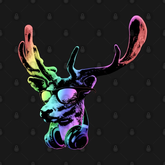 Deer Neon DJ Cool and Funny Music Animal With Sunglasses And Headphones. by Nerd_art