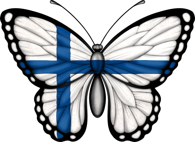 Finnish Flag Butterfly Kids T-Shirt by jeffbartels