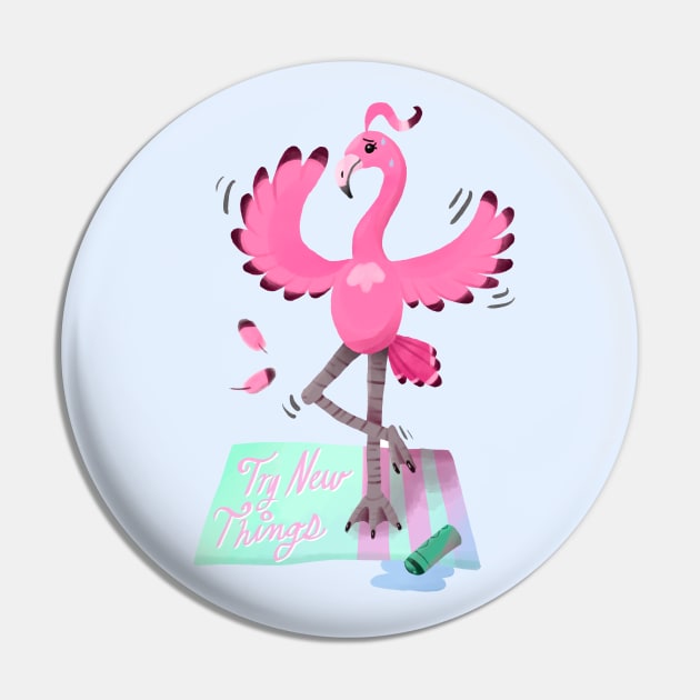 Try New Things with Yoga Flamingo in digital Pin by narwhalwall