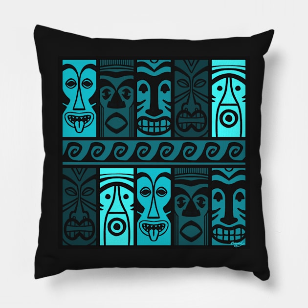 Turquoise Tikis! Pillow by ErinKantBarnard