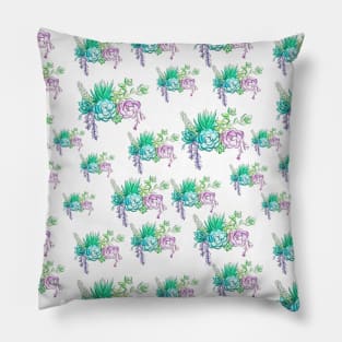 Repeating Watercolor Succulent Design Pillow