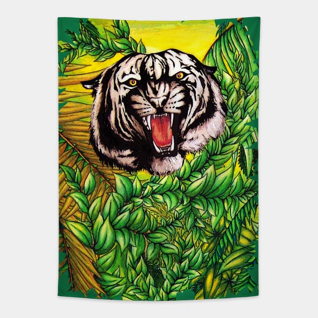 Tiger Roar on the Jungle Tapestry by BluedarkArt