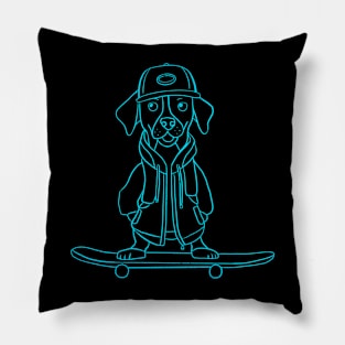 Puppy on the skateboard Blue outline Pillow