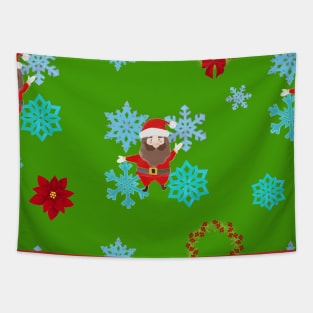 Santa Claus with a Christmas tree seamless pattern on a green background Tapestry