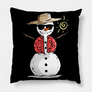 Snowman In The Sun With Straw Hat For Christmas In July Pillow