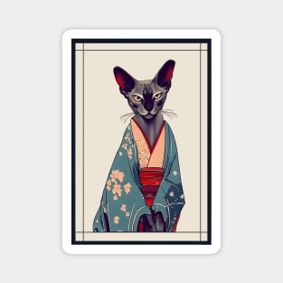 Oriental Shorthair cat Japanese with kimono vintage Magnet