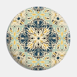 Protea Pattern in Deep Teal, Cream, Sage Green & Yellow Ochre Pin