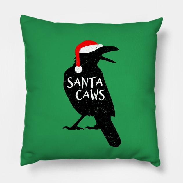 Funny Santa Caws Christmas Crow - Festive Black Bird Pillow by propellerhead