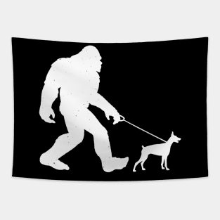 Funny Bigfoot Walking Doberman Pinscher Sasquatch Tapestry