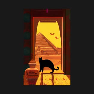 Cat In Egypt Pyramids Comic Artwork Style T-Shirt