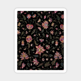 RED POMEGRANATES, POMEGRANATE FLOWERS, GREEN LEAVES IN BLACK Oriental Floral Swirls Magnet