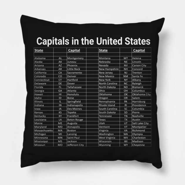 List of Capitals in the United States - Trivia Help Pillow by MisterBigfoot