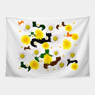 wildflower feelings pattern cats among dandelions And daisies Tapestry