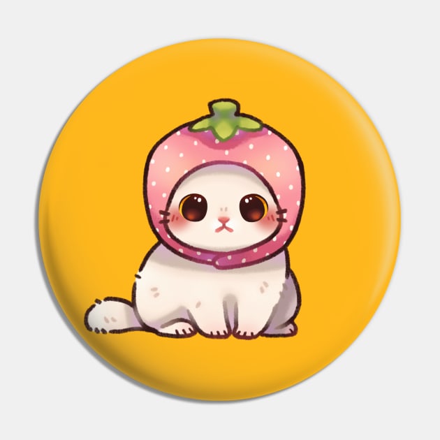 Kitty in Strawberry Hat Pin by Riacchie Illustrations