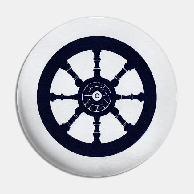 Ship Wheel Dark Navy Blie Pin by fistikci