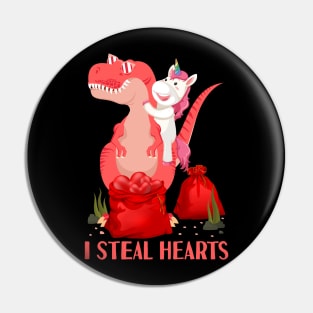 I Steal Hearts Unicorn Riding T rex Dinosaur Valentines Day Pin