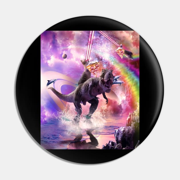 Rainbow Laser Space Cat On Dinosaur Eating Pizza Pin by Random Galaxy