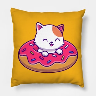 Cute Cat With Doughnut Balloon Cartoon Pillow