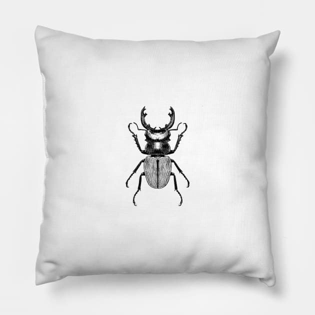 Old style drawing of Stag beetle Pillow by StefanAlfonso