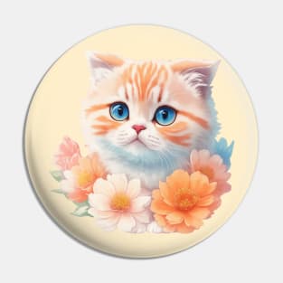 Dreamy Foldscape: Scottish Fold's Vintage Floral Wonderland Pin