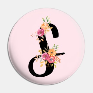 Letter S With Watercolor Floral Wreath Pin