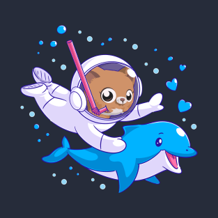 Dolphin lover undersea cat and dolphin T-Shirt