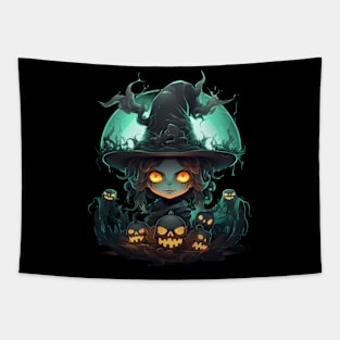 Witch Halloween Skull Night Scary Funny Pumpkin Halloween Tapestry