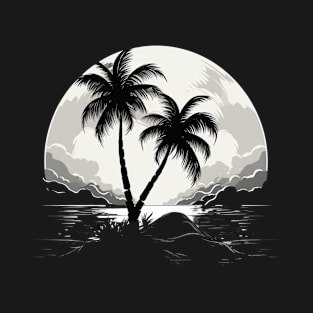 Black and White Palm Tree Sunset T-Shirt