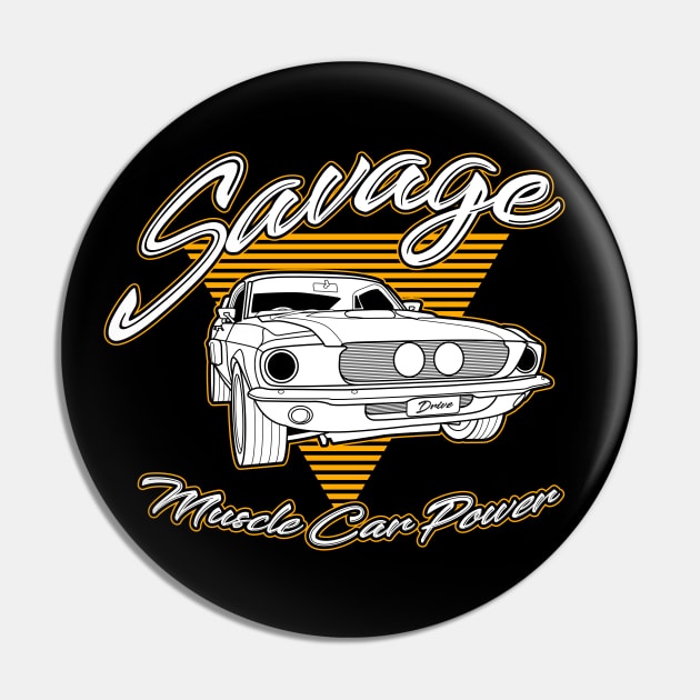 Savage Golden Muscle Car Power Pin by Drumsartco