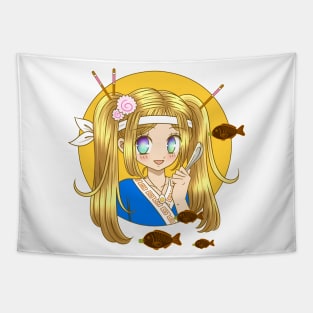 Kawaii Ramen Girl with Spoon Tapestry