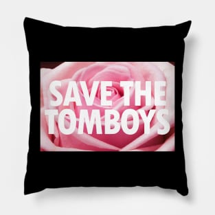 Save The Tomboys Text on Rose Flower Pillow