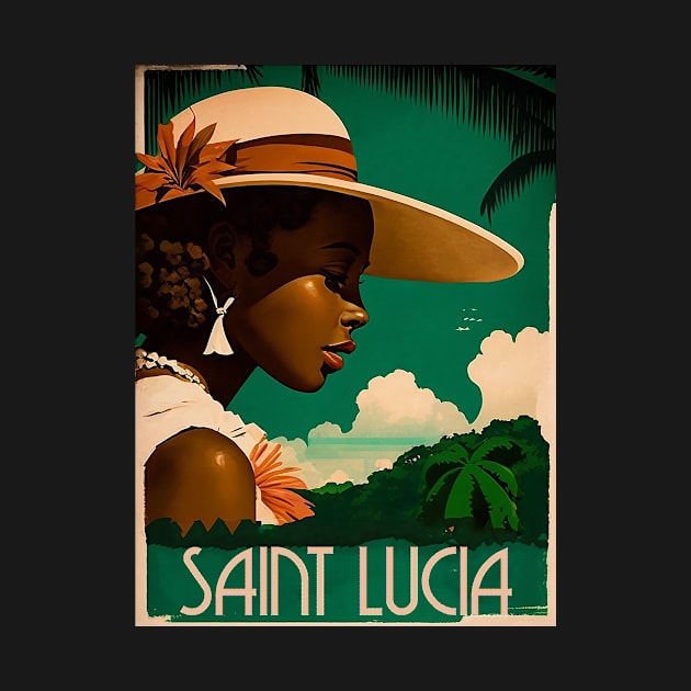 Saint Lucia Woman Vintage Travel Art Poster by OldTravelArt