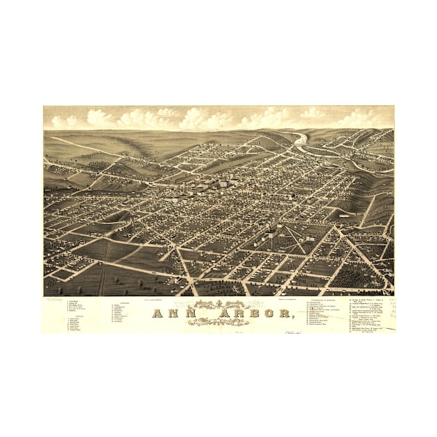 Vintage Pictorial Map of Ann Arbor Michigan (1880) by Bravuramedia