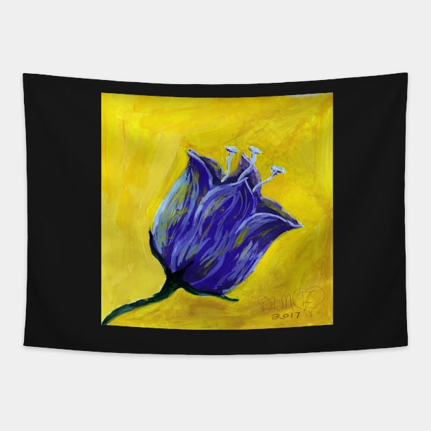 Purple tulip on yellow, acrylic painting Tapestry by DlmtleArt