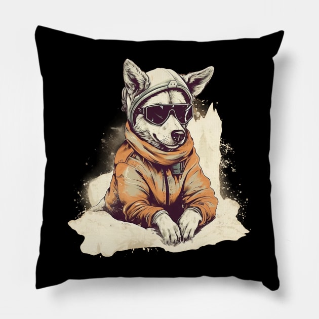 Dog with ski goggles Pillow by GreenMary Design