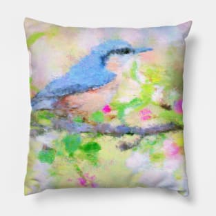 Bird on a Branch Impressionist Painting Pillow