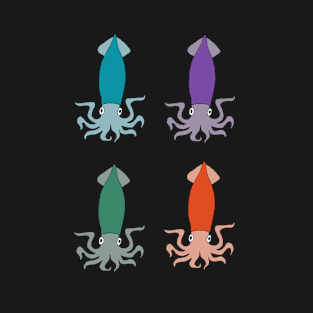 Shrugging Squid - Blue, Purple, Green, Red T-Shirt