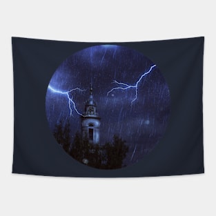 Old chapel and thunderstorm Tapestry