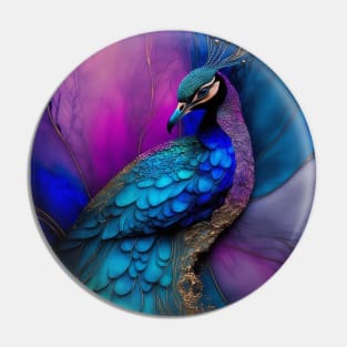 Peacock Plume - Alcohol Ink Resin Art Pin