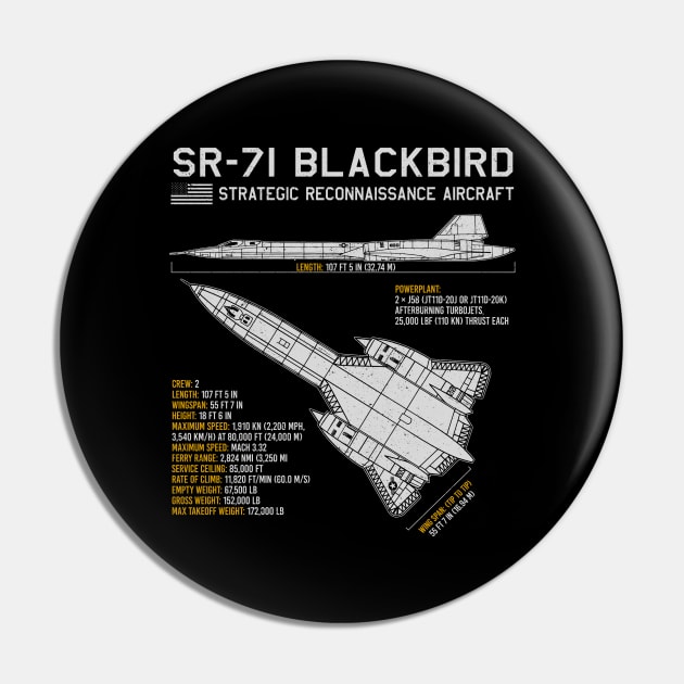 SR-71 Blackbird Blueprint US Aircraft Plane Airplane Pin by BeesTeez