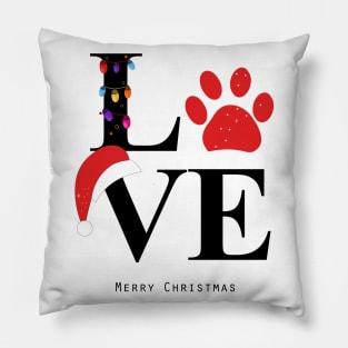 Love text with paw print and colorful light bulb.merry christmas Pillow