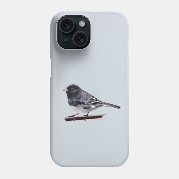 Dark Eyed Junco (perched) bird painting Phone Case by EmilyBickell