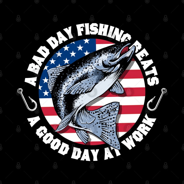 USA Patriotic Trout Fishing by Black Tee Inc