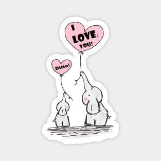 Cute Elephants I Love You Blob Pink Heart Balloons Magnet