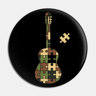 Camouflage Puzzle Classical Guitar Silhouette Pin