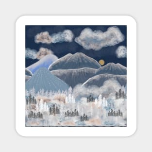 Mountain snow winter scene Magnet