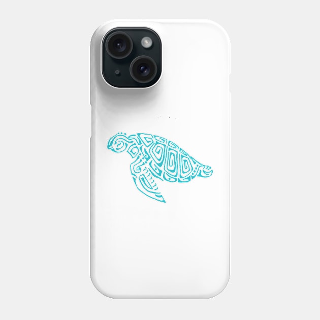 Turquoise tattoo style turtle gray background Phone Case by Zamen