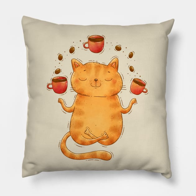 Coffee mediation cat. Pillow by Tania Tania