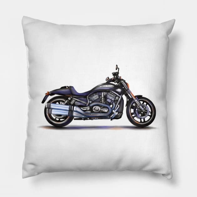 Drawing of Retro Classic Motorcycle HD VRSCDX Night Rod Pillow by Roza@Artpage